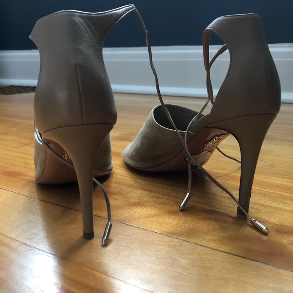 Excellent condition Aquazzura firenze taupe suede ankle tie heels size 37 - Picture 5 of 10
